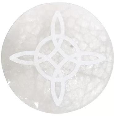LAMARE PLACA DE SELENITA - Placa de Carga de Cristales, Joyas y Piedras Curativas - Piedra Selenita Natural - Placa de Carga Grabada - Diámetro 10 cm (Placa Selenita Nudo de Brujas)