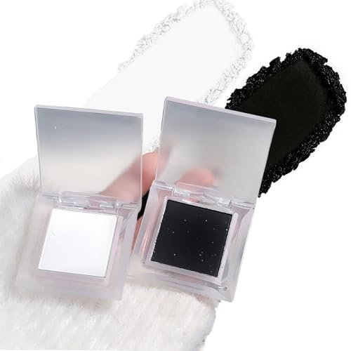 Matte Black And White Pressed Powder Eyeshadow Compact - Highly Pigmented Waterproof Long Lasting 2-Pack With Mirror For Day Night Makeup Looks Sweat Resistant Smooth Application