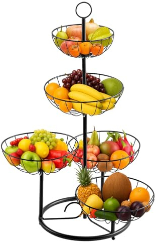 Trintion 5 Etagen Obstschale Obstkorb und Gemüsekorb für küche Mehrstöckig Groß Hoch Metall Obst Gemüse Etagere Aufbewahrung Organizer Stabiles Obstbehälter für Lebensmittel Obst Gemüse