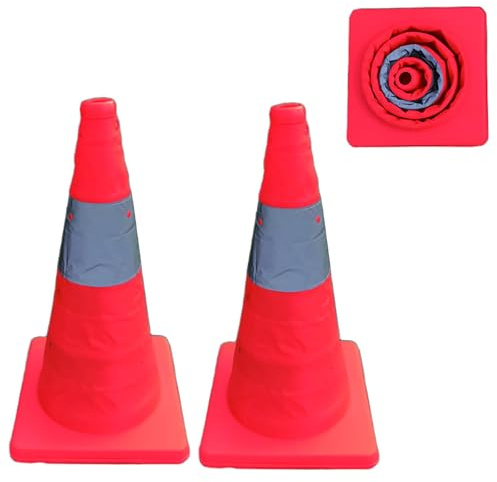 YCYRF Lot de 2 Cone de Signalisation Orange Pliables, Plot de Chantier, Cone de Chantier avec Bandes Réfléchissantes pour Parking, Sécurité Routière et Formation à la Conduite(25x45cm/10x18in)
