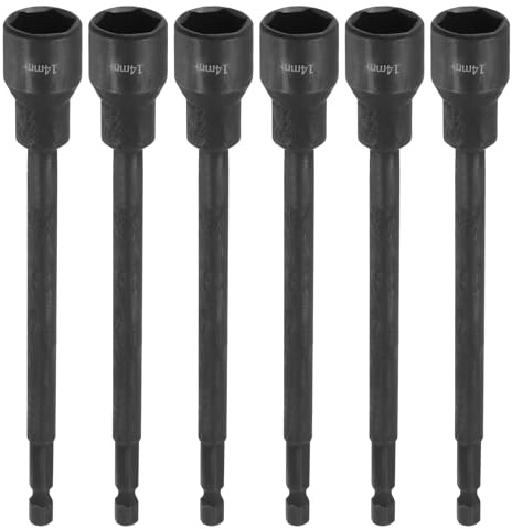 sourcing map Lot de 6 forets pour tourne-écrous 14 mm, tige hexagonale de 150 mm, douilles magnétiques extra longues à 6 points à changement rapide en acier au chrome vanadium pour perceuses