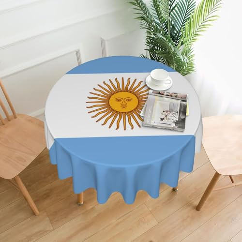 TYUMH Mantel redondo decorativo largo con bandera argentina, resistente a las arrugas, antimanchas, impermeable, redondo de 60 pulgadas, tejido de poliéster, apto para restaurantes, cocinas y fiestas