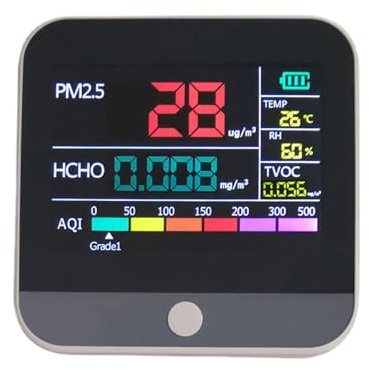 Air Quality Monitor Indoor - Multifunctional Detector with VOC Formaldehyde Tracking, Wireless LCD Screen Analyzer | Compact Rechargeable Gadget, Environment Safety Tracker for Bedroom Office
