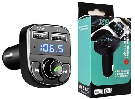 Adaptateur Bluetooth Voiture – Transmetteur FM avec PD 3.1A, Double USB, Lecteur MP3, Appels Mains Libres, Compatible avec Tous Les Appareils