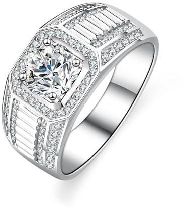 Stfery Pavé Siegelring Platin Herren, Verlobungsring mit Moissanit 1ct Echt Gold Schmuck Gr.57 (18.1)
