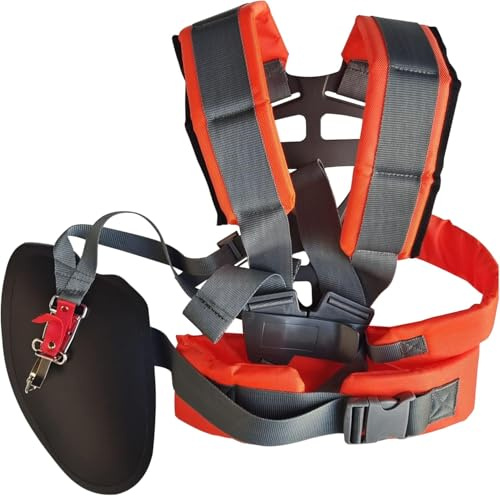 Doppel Schultergurt Tragegurt Profi Schulterriemen Motorsense Trimmer Schultergurt für Motorsense Rasentrimmer Freischneider Rasenmäher Gartenarbeit Zubehör (Schwarz.DE77)