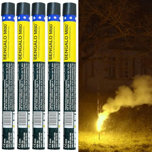 Starklicht Bengalos M80 im 5er Pack in Rot Blau Gelb Grün Lila Weiß von Pyroweb I Ganzjahresfeuerwerk der Kategorie 1