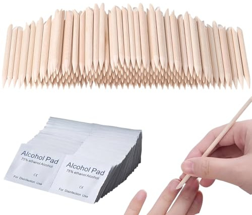 AEUXZA 100 Palitos de Naranjo para Manicura con 30 Almohadillas de Limpieza, Palitos de Madera de Doble Cara y Empujador de Cutículas, Set de Palitos para Diseño de Uñas y Pedicura (75mm)