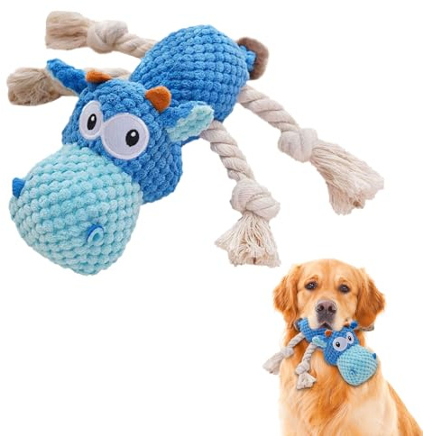 PLUSHCEWT Unzerstörbares Hundespielzeug Quietschendes Plüsch Kuscheltier mit Knisterpapier und Zugseil für Welpen Interaktives Kauspielzeug für Kleine und Mittelgroße Hunde (Blau)
