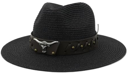 CHENWEIHAI Sonnenhut Strohhut Hut Panama Sonnenhüte Für Frauen Männer Strand Strohhut Mode Sonnenschutz Reise Jazzkappe (56 Bis 58 cm/Schwarz)