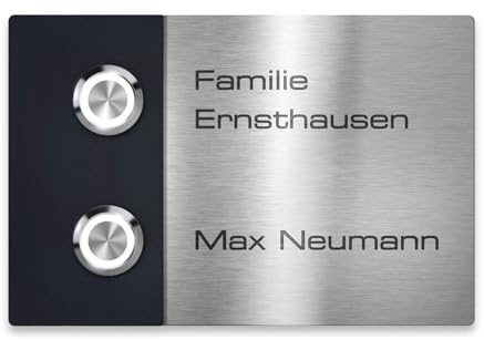 Metzler Türklingel für Mehrfamilienhäuser mit Gravur - Edelstahl Namensschild grob geschliffen - Klingel zur Unterputz-Montage - Größe 12,0 x 8,0 x 0,6 cm