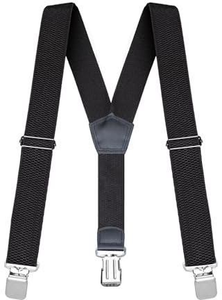 Buyless Fashion Heavy Duty Textured Suspenders for Men - 48 Adjustable Straps 1 1/2 - Y Shape - 5117-Black