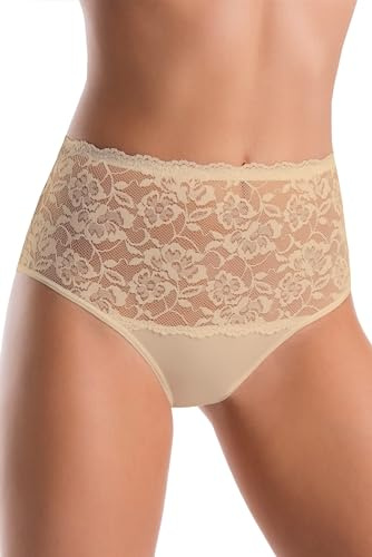 Teyli – Culotte Taille Haute en Coton avec Panneau en Dentelle à l’Avant, conçue pour Un Confort Optimal et Une Silhouette lissée.Beige XL