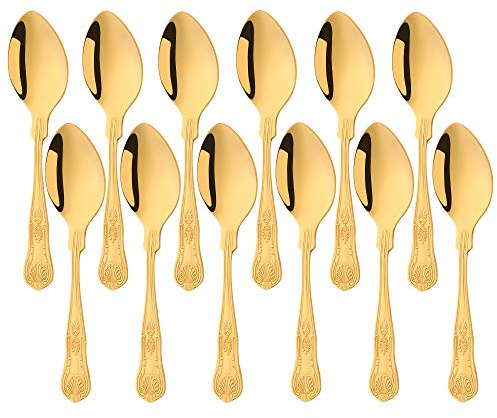 Cucchiai da dessert in 12 pezzi, Buyer Star kit di utensili in acciaio inossidabile dorato per cucina domestica e ristorante, lavabile in lavastoviglie