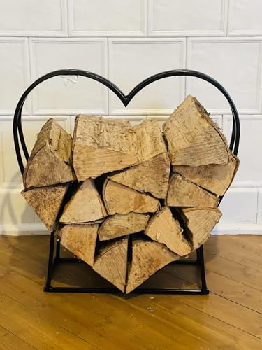 Dekoleidenschaft Kaminholz-Regal Herz aus Metall, schwarz lackiert, Brennholz-Ständer, Feuerholz-Halter (glänzend)