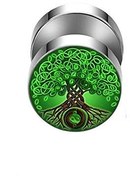 BlackAmazement Fake Plug Ohrstecker Barbell 316L Edelstahl Lebensbaum Baum des Lebens Yin Yang Weltenbaum Tree of Life 10mm Silber Grün Damen Herren