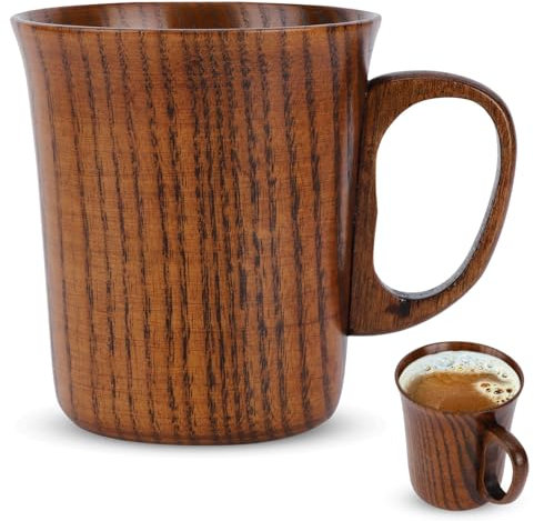 Agatige Tazza da caffè in legno fatta a mano, tazza da caffè in stile giapponese Boccale da birra con manico per bere caffè, latte, tè, acqua