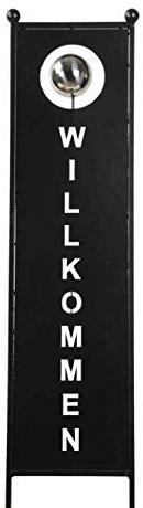 Decpero Gartenstecker-Stele WILLKOMMEN I mit Edelstahlkugel I Metall I schwarz I 116cm