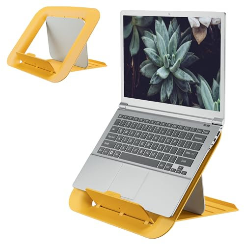 Leitz Adjustable Laptop Stand, Compact Laptop Holder With 4 Height Settings, 80% Recycled Plastic & 100% Recycable, Ergo Cosy Range, Warm Yellow, 312 x 50 x 247mm, 64260019