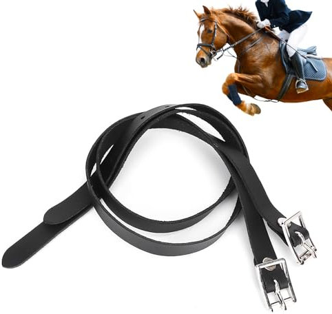 Leder Spornriemen, 2 Stück 50x1,7x0,7cm Schwarze englische Sporenriemen Pferde PU Leder Spornriemen Edelstahlschnalle Gürtelschnallen Pferd Werkzeug Zubehör für Oberschenkel Hohe Stiefel Reiten