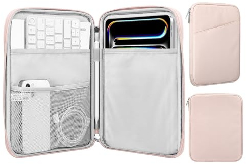 MoKo 12.9 Inch Tablet Sleeve Bag, Compatible with 13 Inch New iPad Pro M4 & Air M2 2024, iPad Pro 12.9 inch M2&M1, Galaxy Tab S8+/S9+ 12.4, Waterproof Bag Carrying Case with Pocket, Pink