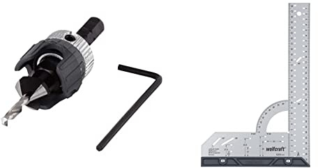 wolfcraft 2544000 Foret Fraisoir - Ø 3, 2-12 mm - Queue 6 pans Angle 45° - avec Butée de Profondeur & 5205000 Equerre Multifonction en Acier - Longueur 300 mm