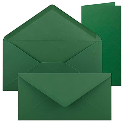 50x Faltkarten-Set mit Briefumschlägen in Dunkelgrün (Grün) DIN Lang - Nassklebung - 21 x 10,5 cm - FarbenFroh by GUSTAV NEUSER