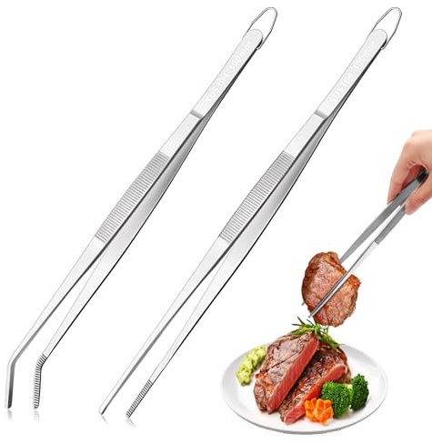 Kochpinzette Edelstahl 30 cm, 2 Stück Große Pinzette Edelstahl, Edelstahl Küchenpinzette, Koch Pinzette Küche 30 cm, für Kochen Wenden Grillen, mit Hängeöse