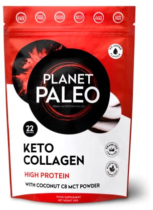 Planet Paleo Keto Collagen Powder (220g, 22 Servings) - Grass-Fed, High Protein, with MCT Powder - Low Carb, Creamer, Non-GMO, Halal - Fitness Recovery, Ketogenic Boost