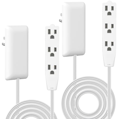 LIDER Flat-Face Outlet Extender with 3 Receptacles, Ultra-Thin Wall Plate Plug with Cord Extender and 3-Outlet Power Strip, 8ft Cord, LWE8-315-W, White