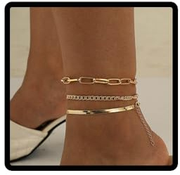 JUSTUSNX 3 tobilleras ajustables en capas, doradas, a la moda, playa, verano, cadena de joyería para pies para mujeres y niñas