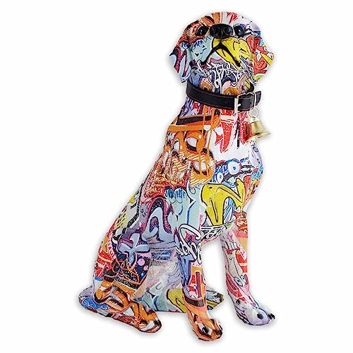 MONKIMAU Labrador Retriever Figur mit Graffiti Motiv - Deko Statue Skulptur für Zuhause Garten - Handgefertigte Hundefigur