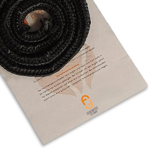 Feuerfest 123 - Ofendichtschnur Eckig 10x10 mm x 3 Meter, Ofen-Dichtungsband für Kaminofen, hitzebeständig bis 500 °C, Glasgewebe, Abdichtung für Kamine & Öfen, reißfest