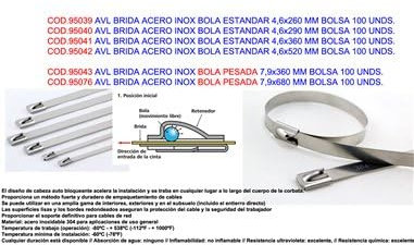 Avl brida acero inox bola estandar 4,6x520 mm bolsa 100 unds.