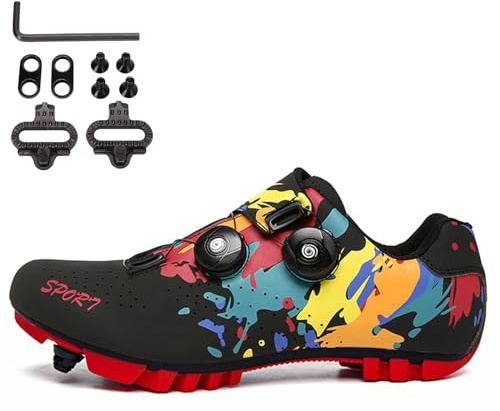 SDEQA Fahrradschuhe MTB Herren Damen Mountainbike Schuhe Kompatible mit SPD 2 Bolts Pedals with Cleats Unisex Radsportschuhe Draussen,Schwarz,43 EU