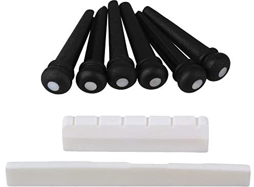Yibuy Steg-Sattelmutter mit Ebenholzstift für Konzertgitarre, Reparaturset, Schwarz und Weiß, 8 Stück