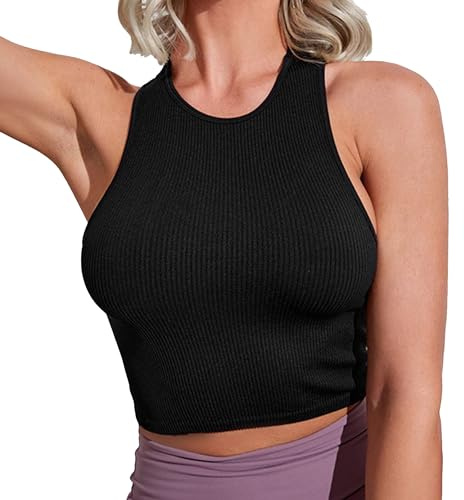 ATRACTIVOLL Crop Tank Tops, Canotta Donna, Basic Estivo Canottiera Sottogiacca, Elastica e Traspirante, Maglietta Senza Maniche, Casual, Sportiva