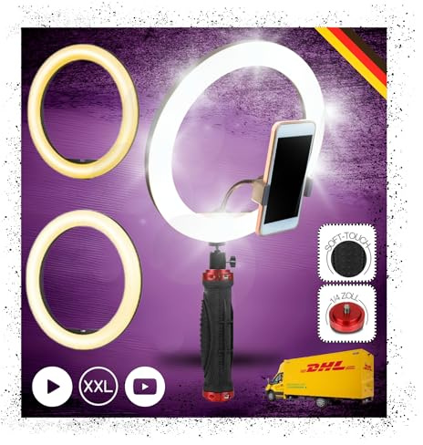 TronicXL Handgriff + Ringlicht Lampe für Smartphone iPhone Halterung Ständer flexibel Kamerastativ für TikTok YouTube Live-Streaming Selfiestick Selfies Stange