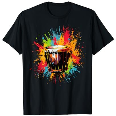 Djembe-Instrument auf bunt bemalter Djembe T-Shirt