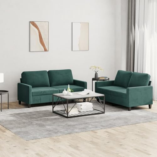 Homgoday 2-TLG. Sofagarnitur mit Kissen Wohnzimmersofa Sofa Couch Loungesofa Doppelsofa Designsofa Couchgarnitur Sitzmöbel für Wohnzimmer Büro Dunkelgrün Samt