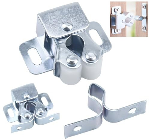 Gudalea 12 Stück Doppelrollenverschluss, Möbelschnäpper, Doppel-Rollenschnäpper, Möbelschnäpper Schranktür Kleiderschrank Tür Latch Fang Set Edelstahl für Schrank (Silber)