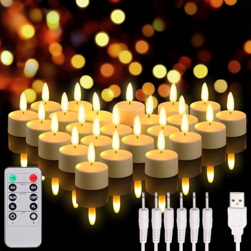 Lunartec LED Kerze Set: 24er-Set Akku-LED-Teelichter mit realistischer Flamme & Fernbedienung (wiederaufladbare Teelichter, aufladbar, Akkus)