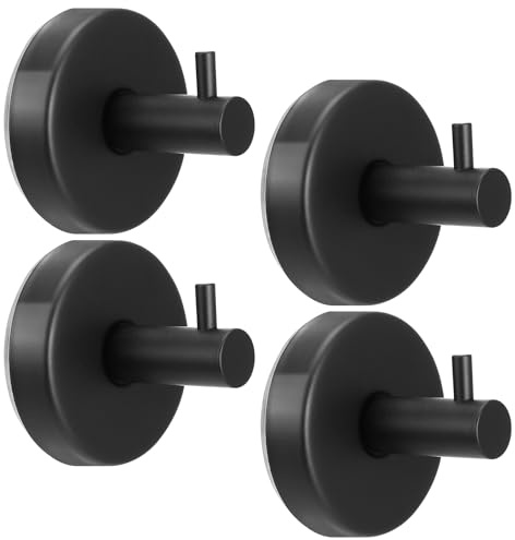 saerryor 4PCS Black Suction Cup Hooks, Stainless Waterproof No-Drill Heavy Duty Vacuum Adhesive Hooks for Shower, Bathroom, Glass Shower Doors, Tile (Hang up to 5KG)