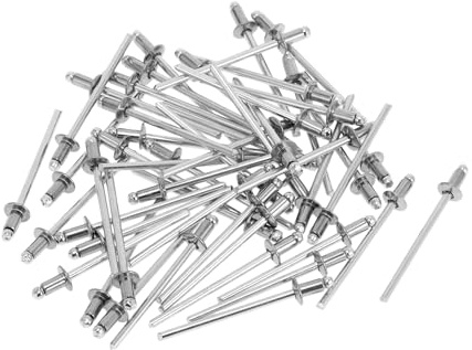 Motoforti Kuppelkopf-Blindnieten mit großem Flansch, 3 mm Klemmdurchmesser, 5 mm Klemmbreite, 5,8 mm Flanschdurchmesser, Edelstahl, Kohlenstoffstahl, silberfarben, 50 Stück