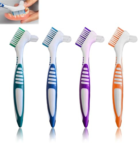 4 Stück Prothesenreinigungsbürsten,Zahnbürste Für Prothesen,Mehrschichtigen Borsten,Prothesenbürste,Gebissreiniger Tragbare Und Moderne Bürste Für Falsche Zähne