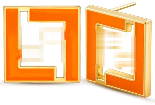 Damen Cc Ohrringe,Orange Buchstabe F Gold Ohringe für Frauen,Ohrstecker Sterling Silber 925,Quadratisch Earringe for Women,Dupes,Ideal Geschenk für Frauen,Mode Schmuck