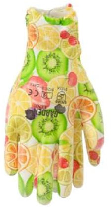 MIKONI 3 Paar Gartenhandschuhe Schutzhandschuhe Arbeitshandschuhe Damen Kinder Handschuhe Blumen Design (Kiwi-Orangen, 9(L))