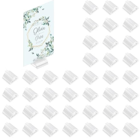 Watlikeup 40 Pcs Photo Holders For Tables,Card Stand,Place Card Holders,Table Name Stand,Menu Holder For Tables,Sign Holder,Clear Plastic Display Stands,For Wedding Photos Memos Pictures Display
