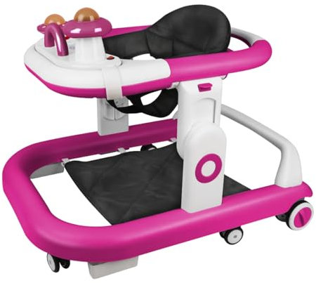 Girello pieghevole per bambini, 5 altezze regolabili, con vassoio musicale staccabile, rosa e bianco, 67 x 57 x 55 cm (rosa)