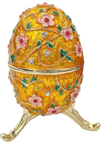 zltSunshine Vintage-Inspired Enamel Easter Egg Jewelry Box Plum Blossom Faberge Egg Unique Ring Holder & Collectible Ornament Home & Office Decor Gold